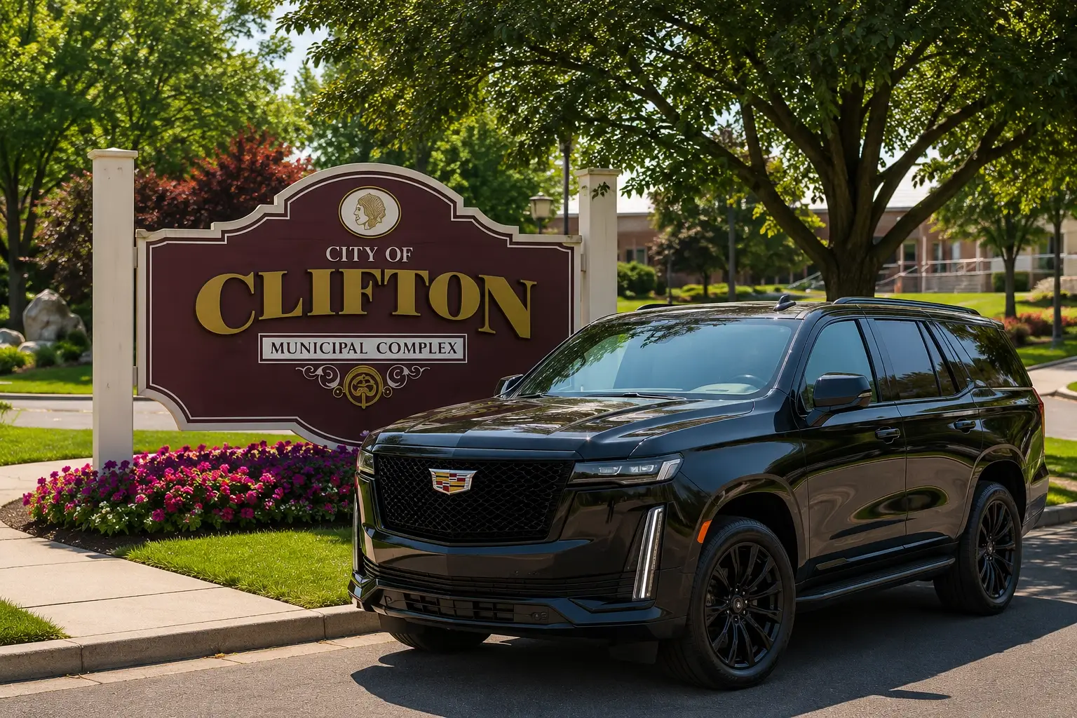 Black 2025 Cadillac Escalade SUV chauffeur service in Clifton NJ