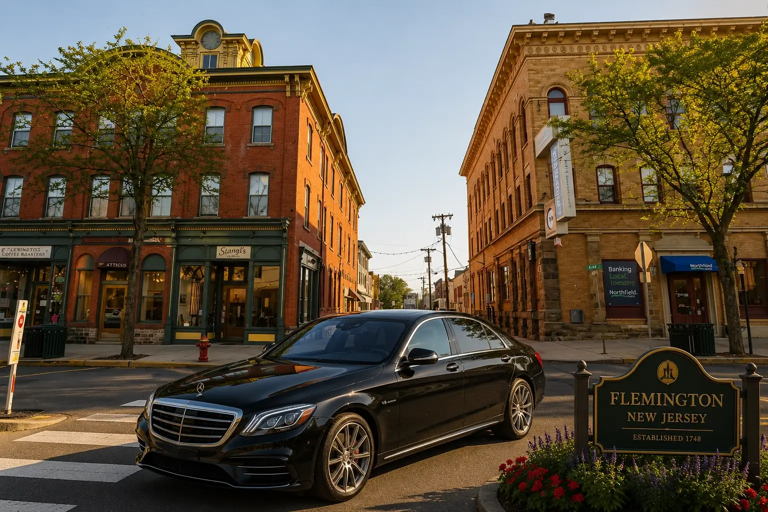 Black Mercedes-Benz S550 executive sedan chauffeur service in Flemington NJ