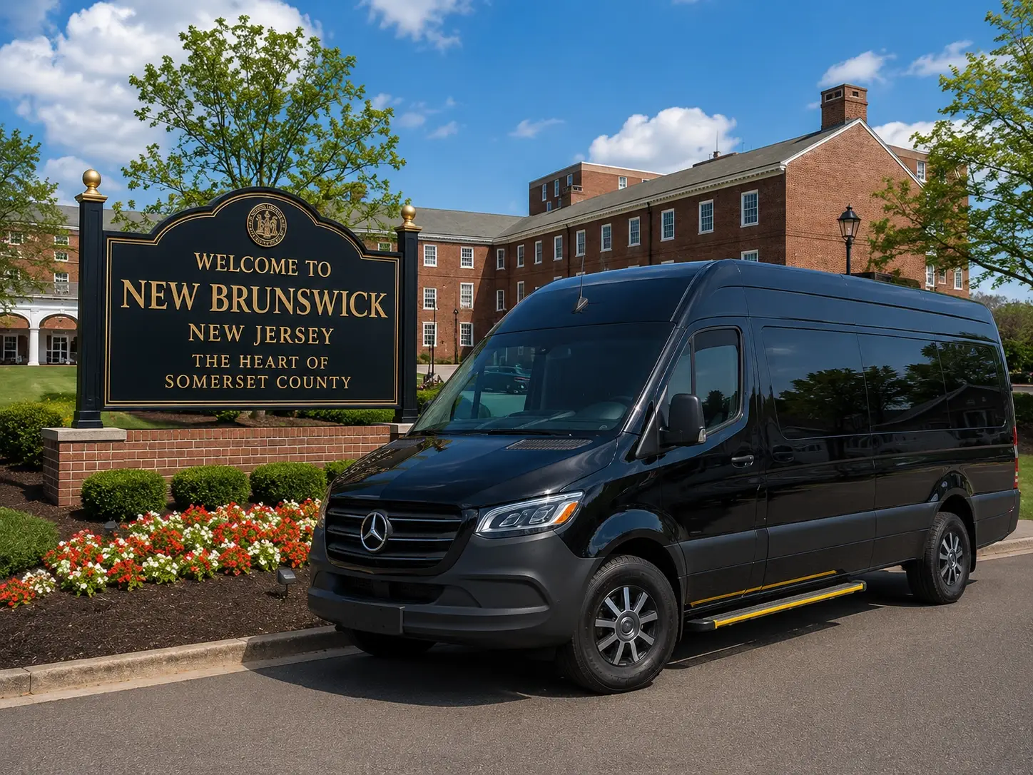 Black Mercedes-Benz Sprinter luxury van car service in New Brunswick NJ