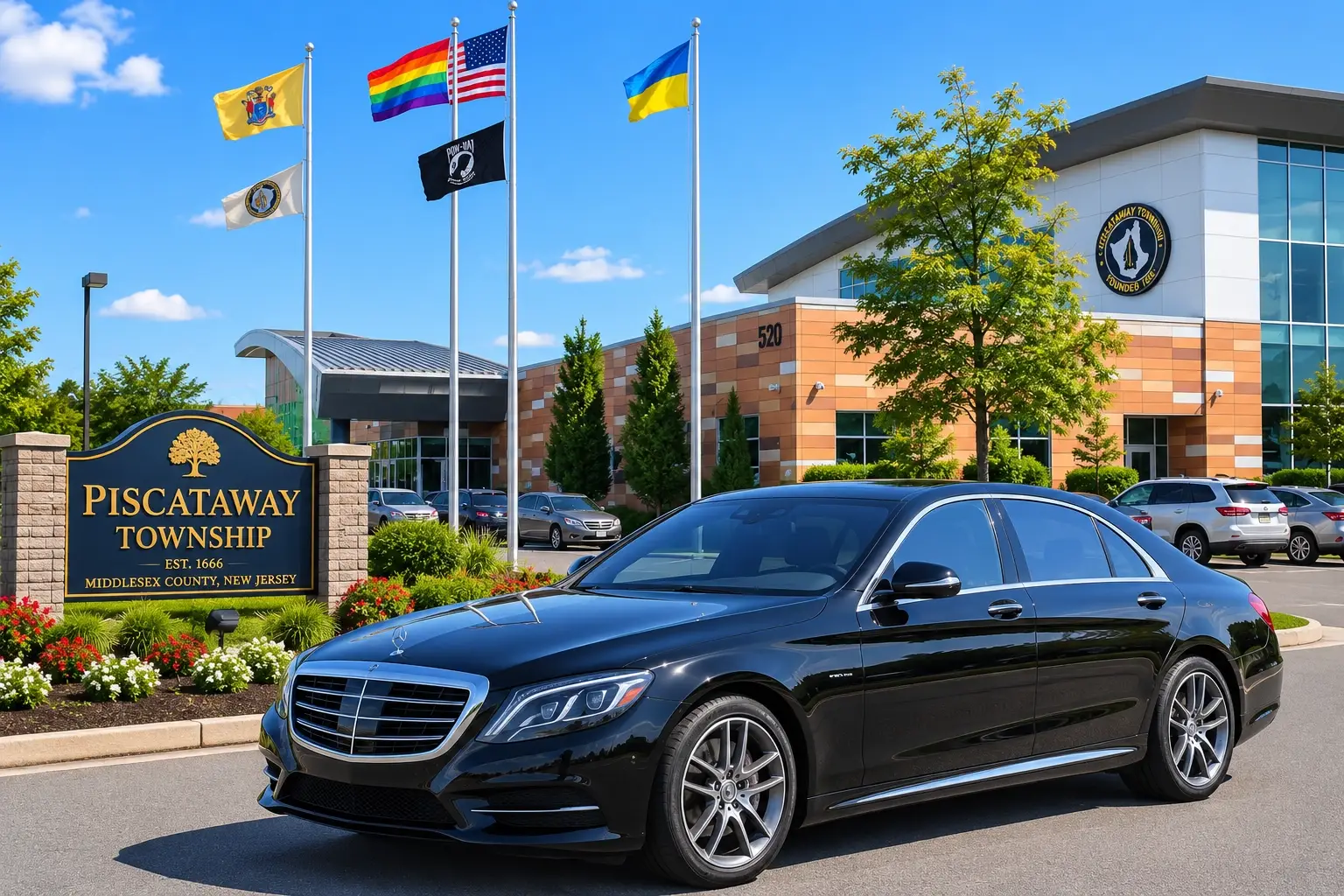 Black Mercedes-Benz S550 luxury sedan chauffeur service in Piscataway NJ