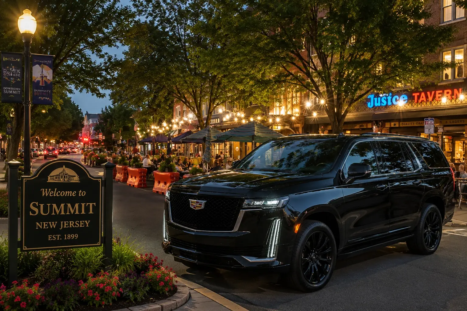 Black 2025 Cadillac Escalade luxury SUV chauffeur service in Summit NJ