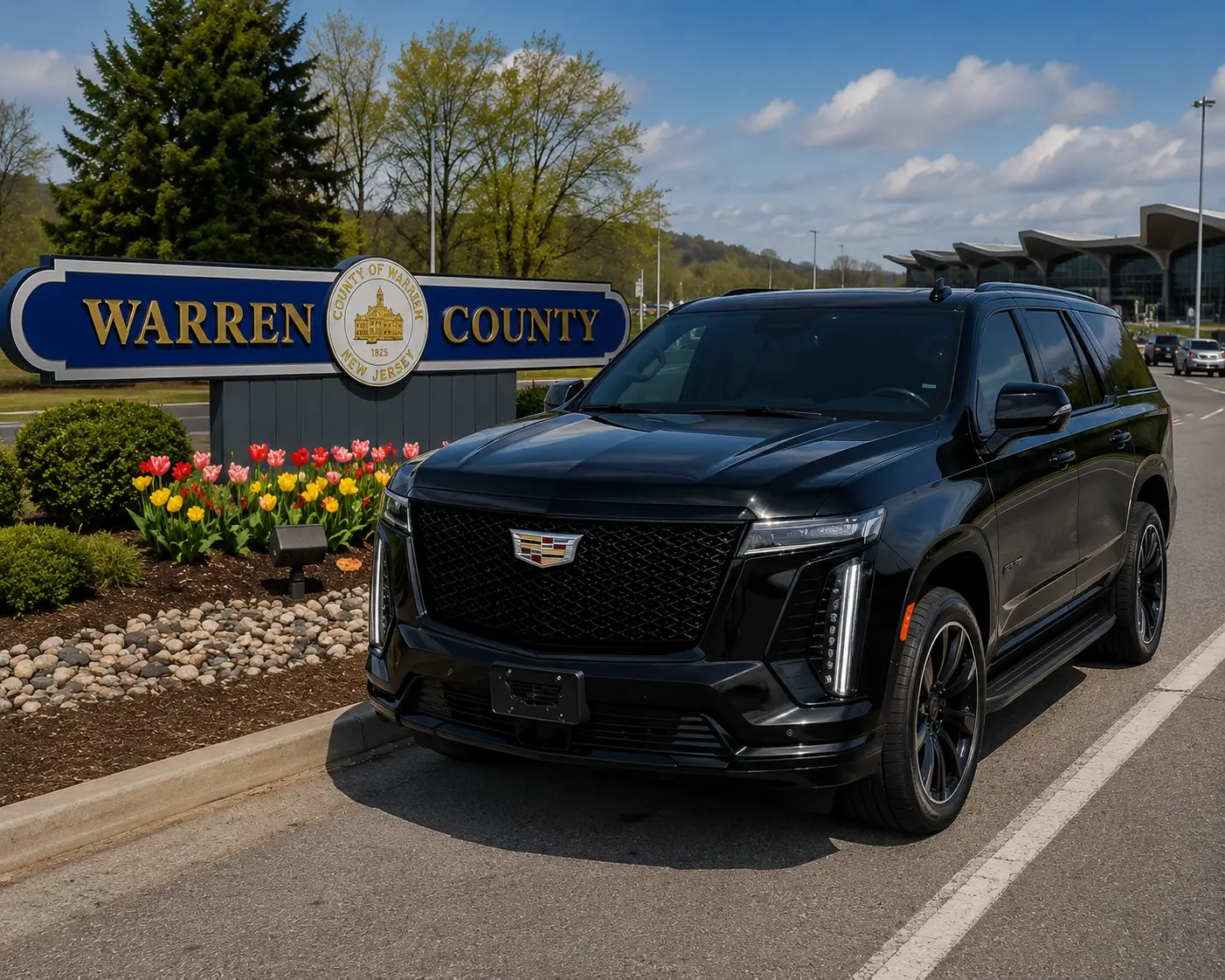 Black Cadillac Escalade luxury SUV chauffeur service in Warren NJ
