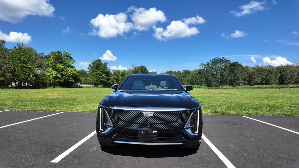 Front view of black 2025 Cadillac LYRIQ EV luxury electric SUV