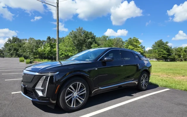 2025 Cadillac LYRIQ front three-quarter exterior used for chauffeured transportation in New Jersey